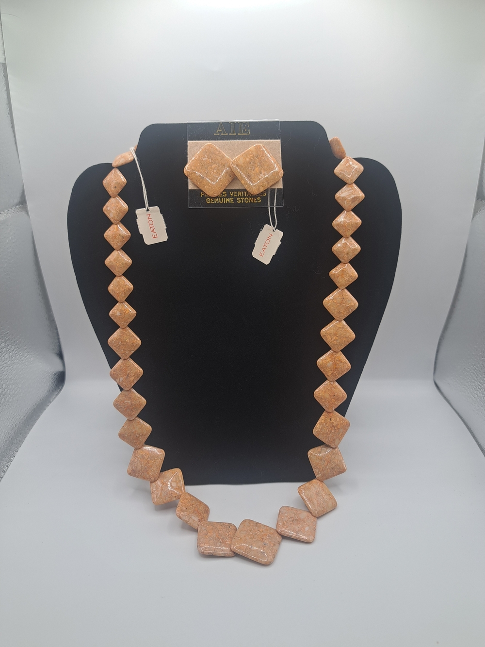 Vintage Eaton Genuine Stone Necklace & Earrings Set w/ Original Box & Tags - Picture 7 of 11